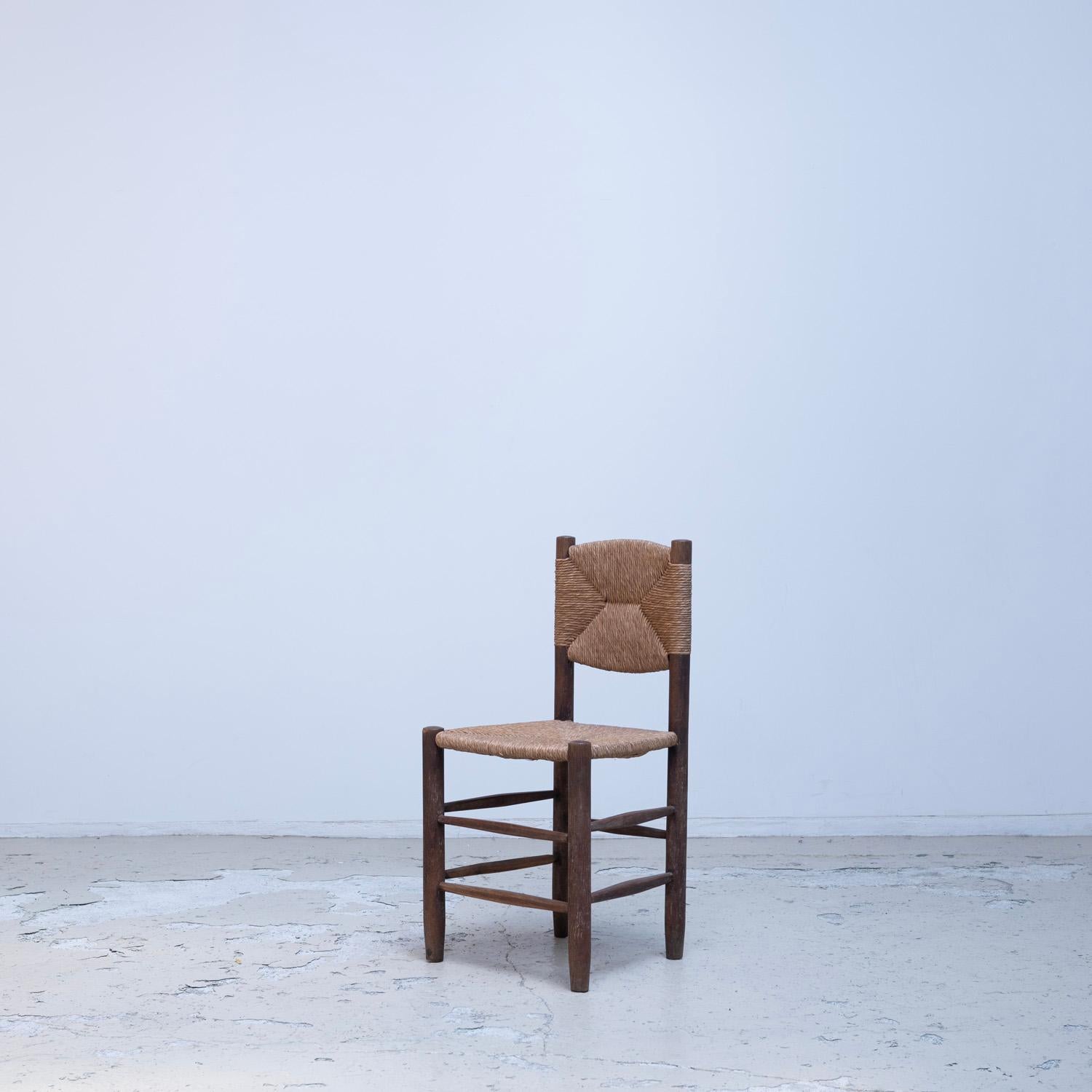 Mid-Century Modern Side Chair model No.18 by Charlotte Perriand  rush chair French dining chair For Sale