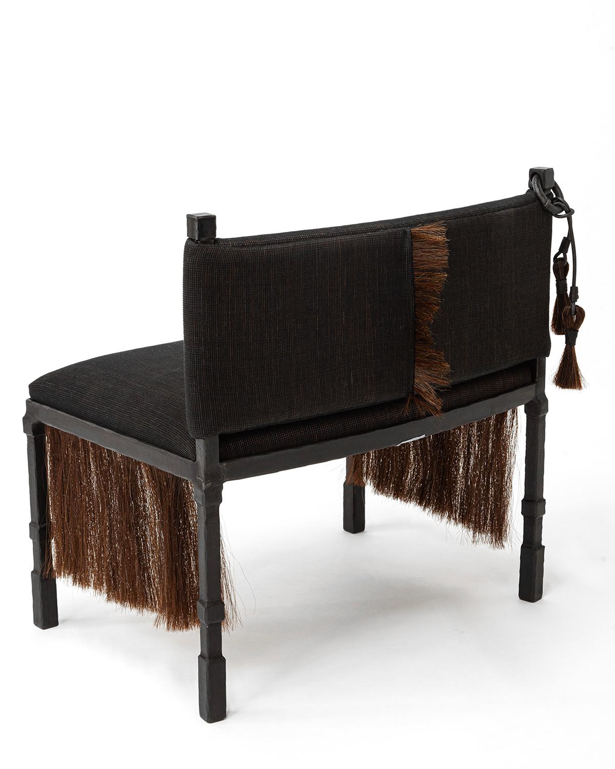 HORSE HAIR CHAIR NO. 1 
J.M. Szymanski
d. 2017

Contemporary furniture at its finest. Horsehair textile and blackened iron are combined to create an exciting juxtaposition of elements. Available in creme, brown, and black. 

Custom sizes available.