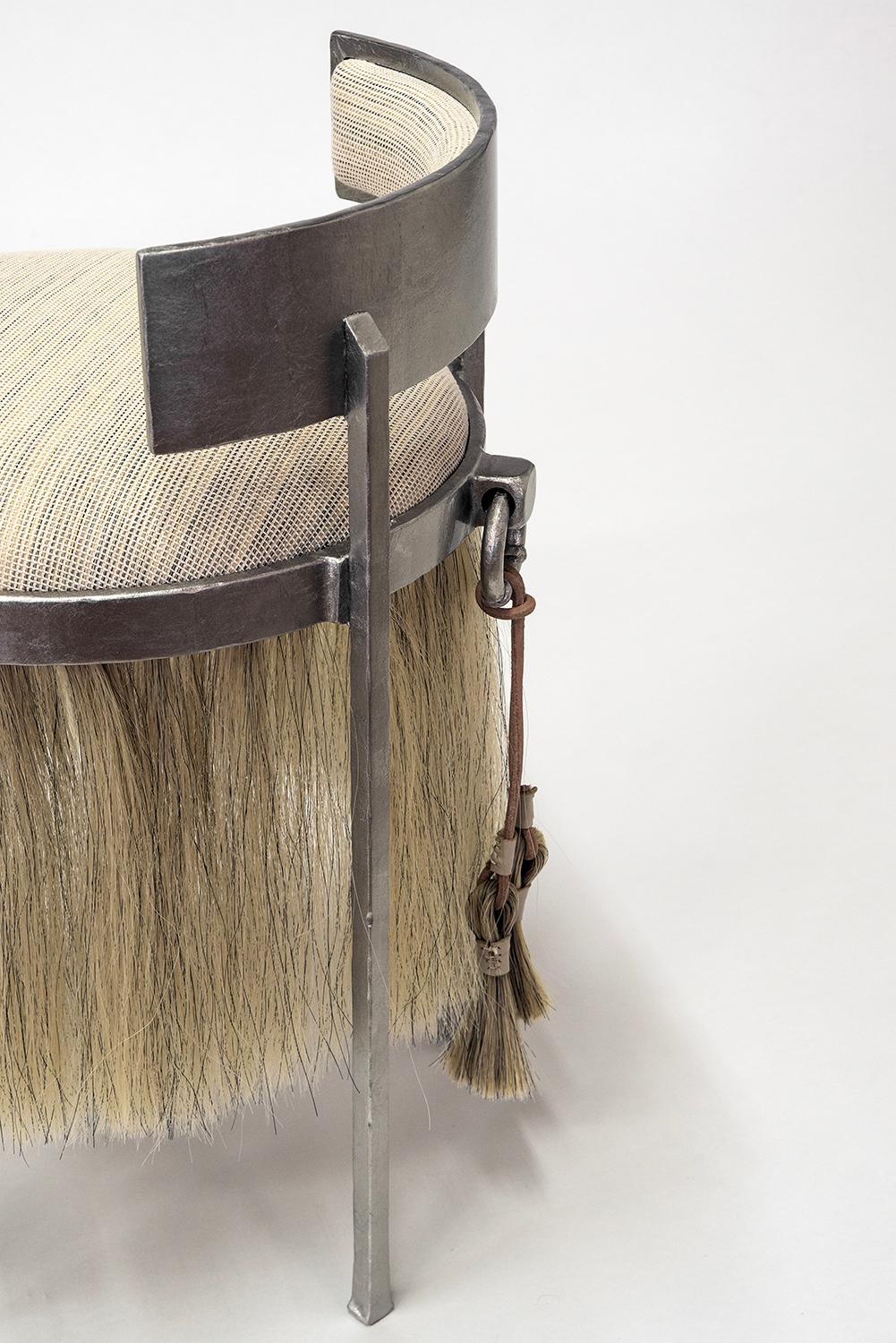 American Side Chair Modern Medieval Handmade Horsehair Iron Handwoven Fringe Accent Mane For Sale