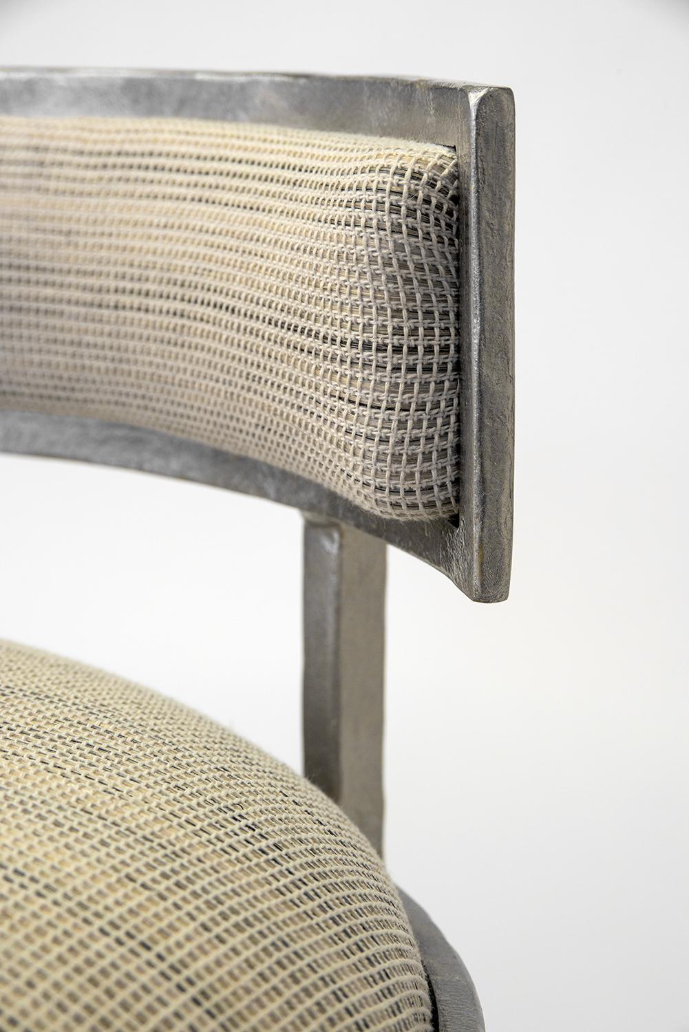 Blackened Side Chair Modern Medieval Handmade Horsehair Iron Handwoven Fringe Accent Mane For Sale