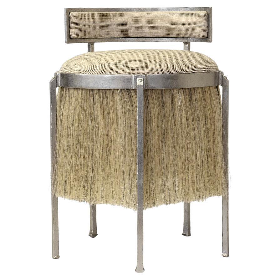 Side Chair Modern Medieval Handmade Horsehair Iron Handwoven Fringe Accent Mane