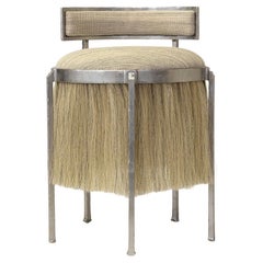 Side Chair Modern Medieval Handmade Horsehair Iron Handwoven Fringe Accent Mane