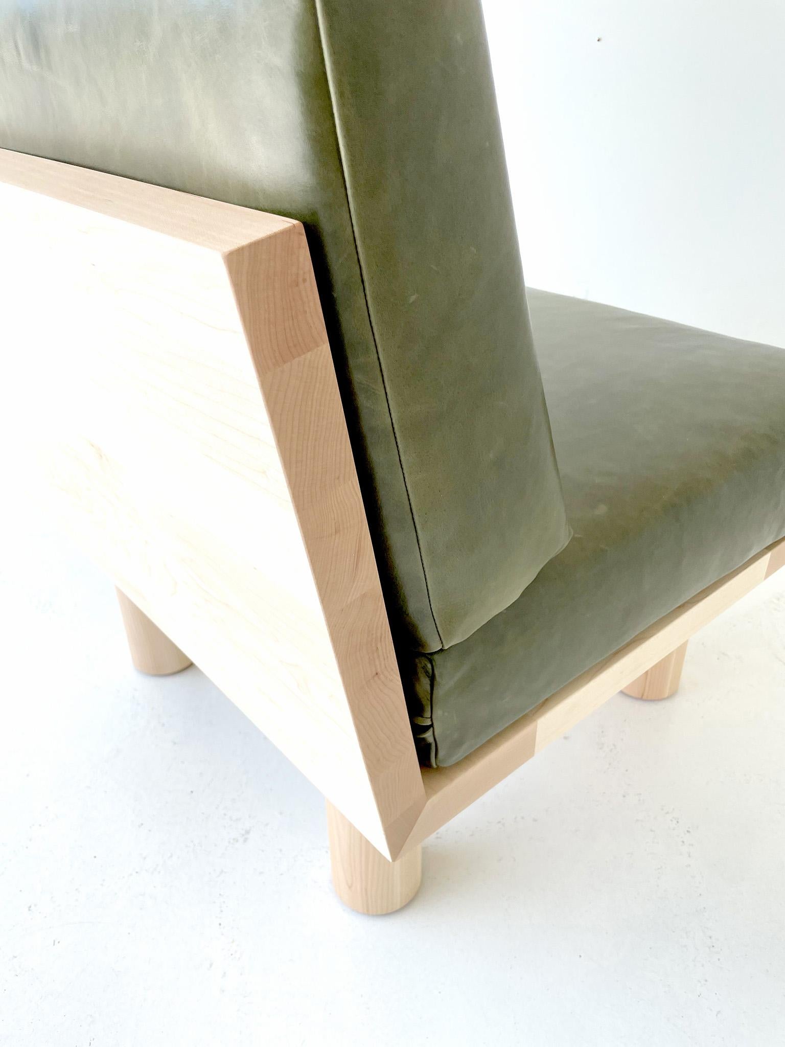 Hand-Crafted Bertu Side Chair, Suelo Side Chair, Leather and Maple For Sale