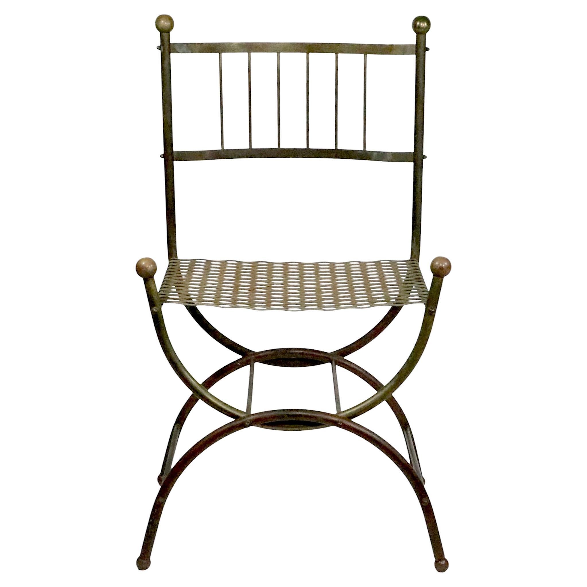 Side Chair with Tubular Brass Frame Metal Mesh Seat and Ball Finials c 1930/40's
