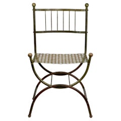 Side Chair with Tubular Brass Frame Metal Mesh Seat and Ball Finials c 1930/40's