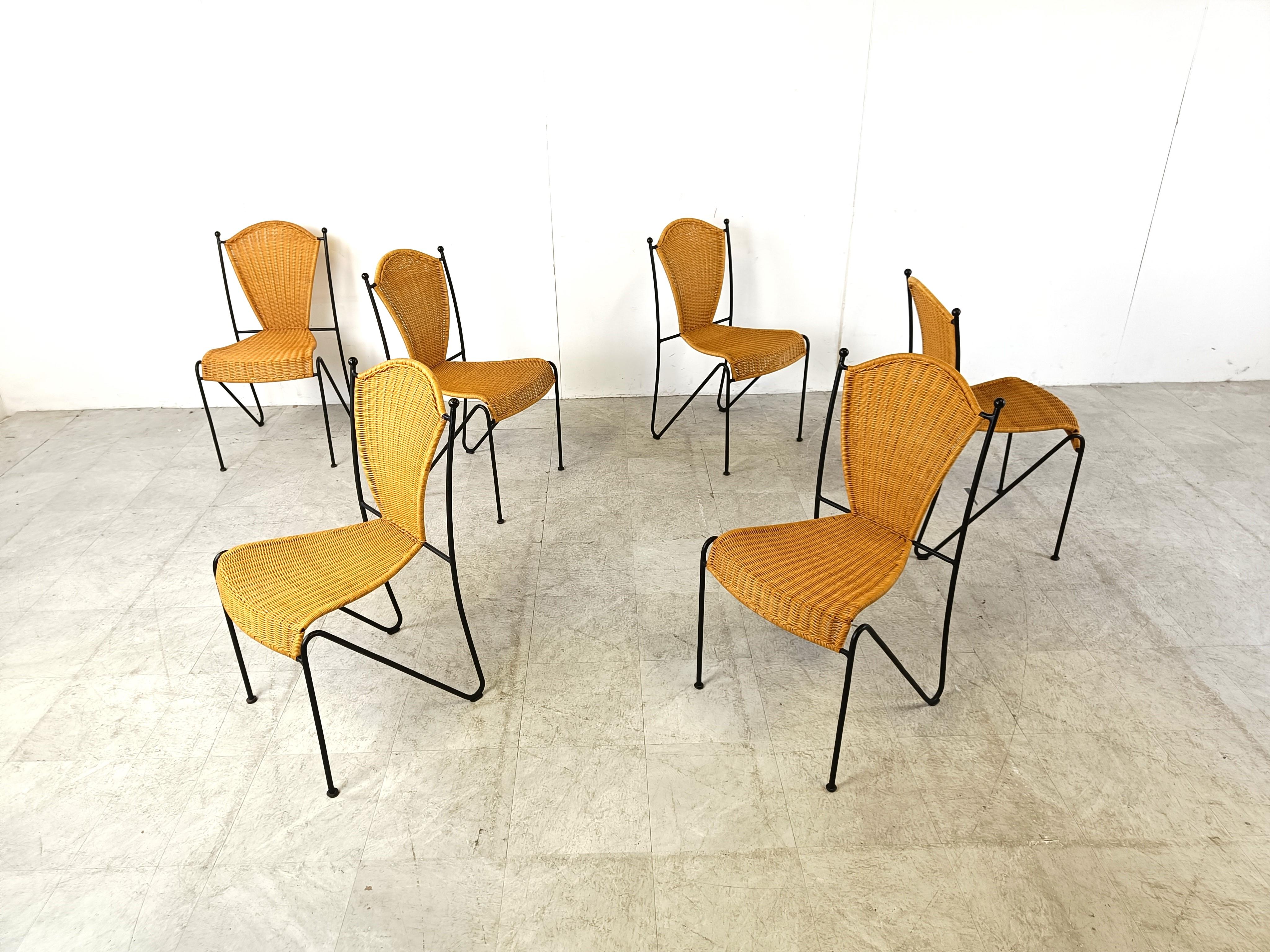 Wicker Side Chairs by Frederick Weinberg, 1960s, Set of 6
