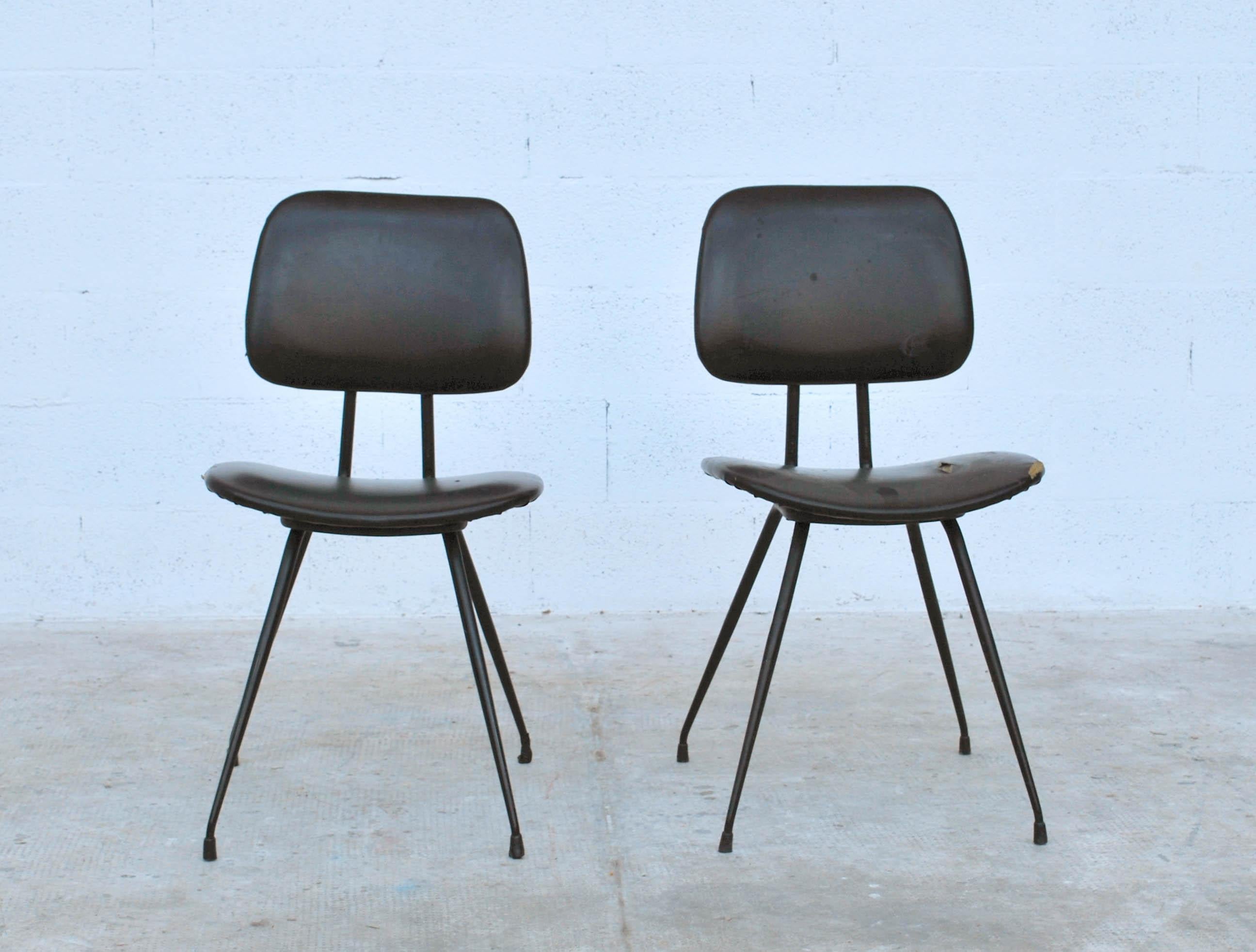 Mid-Century Modern Side Chairs DU12 by Mario Rinaldi for Rima, Italy, 1950s, Set of 2 For Sale