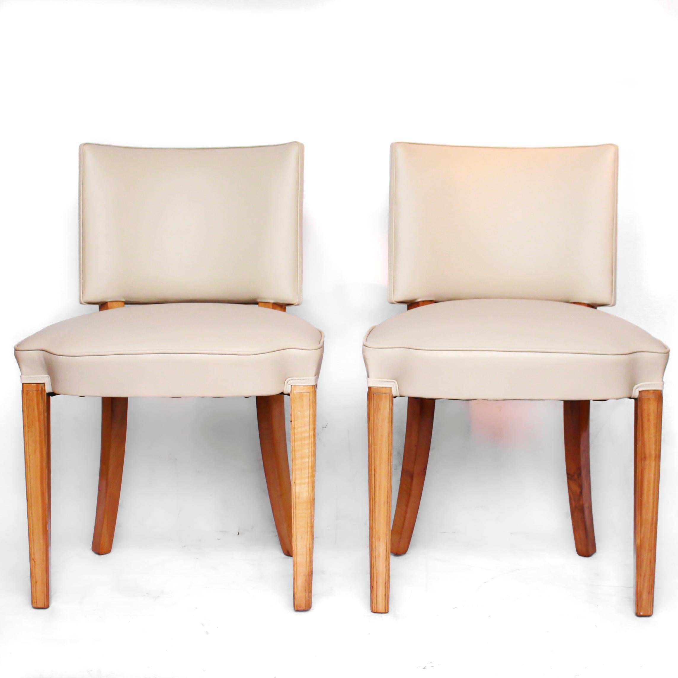 A Pair of Art Deco Side Chairs Solid and Veneered Walnut Cream Leather 1930's In Good Condition In Forest Row, East Sussex