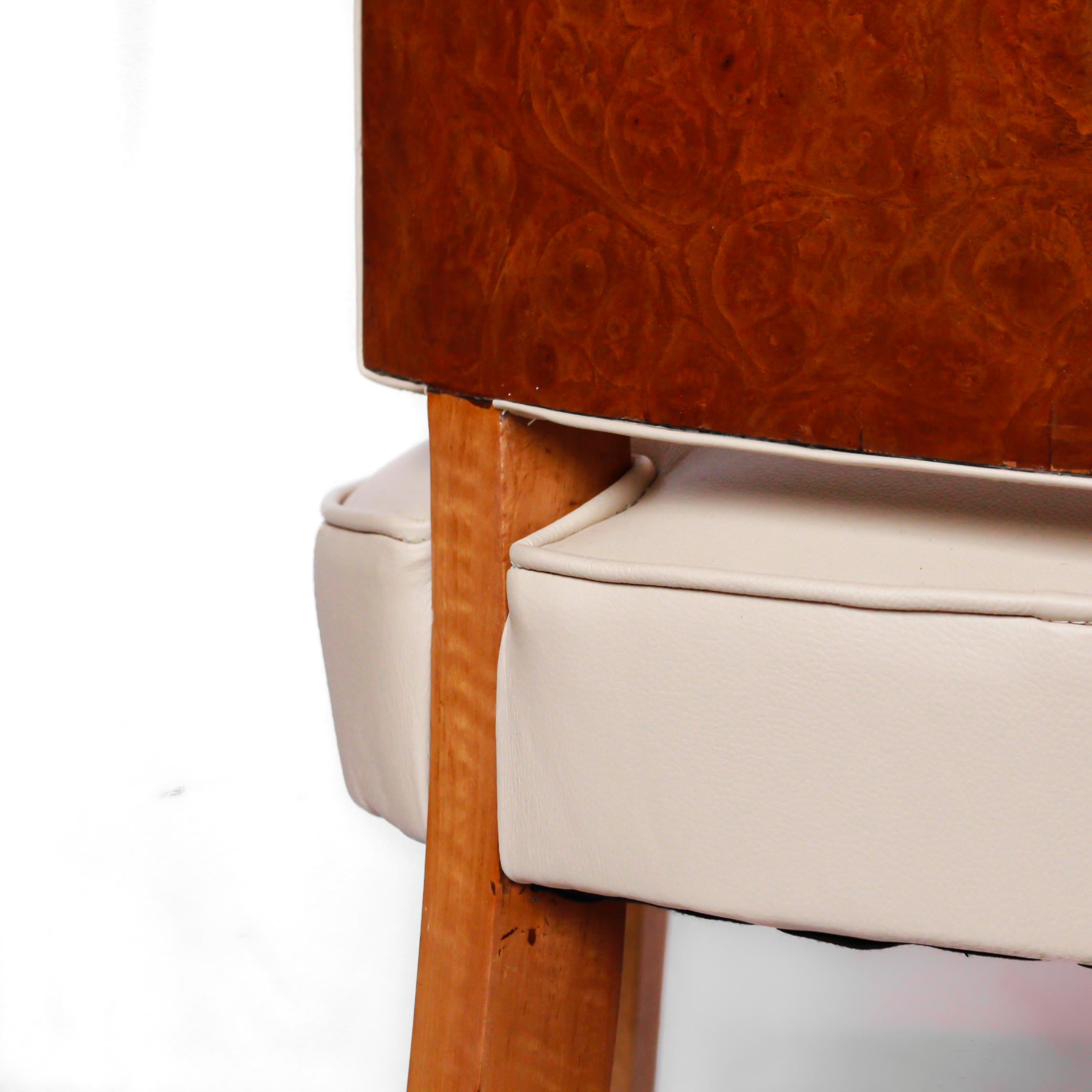 A Pair of Art Deco Side Chairs Solid and Veneered Walnut Cream Leather 1930's 4