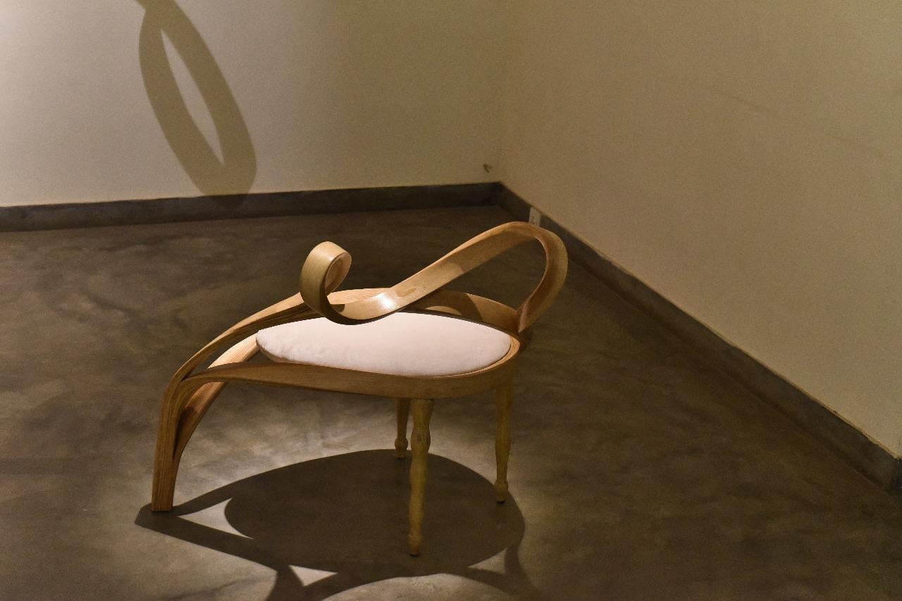 Organic Modern Side chairs, Wooden Stool, with velvet Upholstery, Chair No. 5 - Vrksa Series For Sale