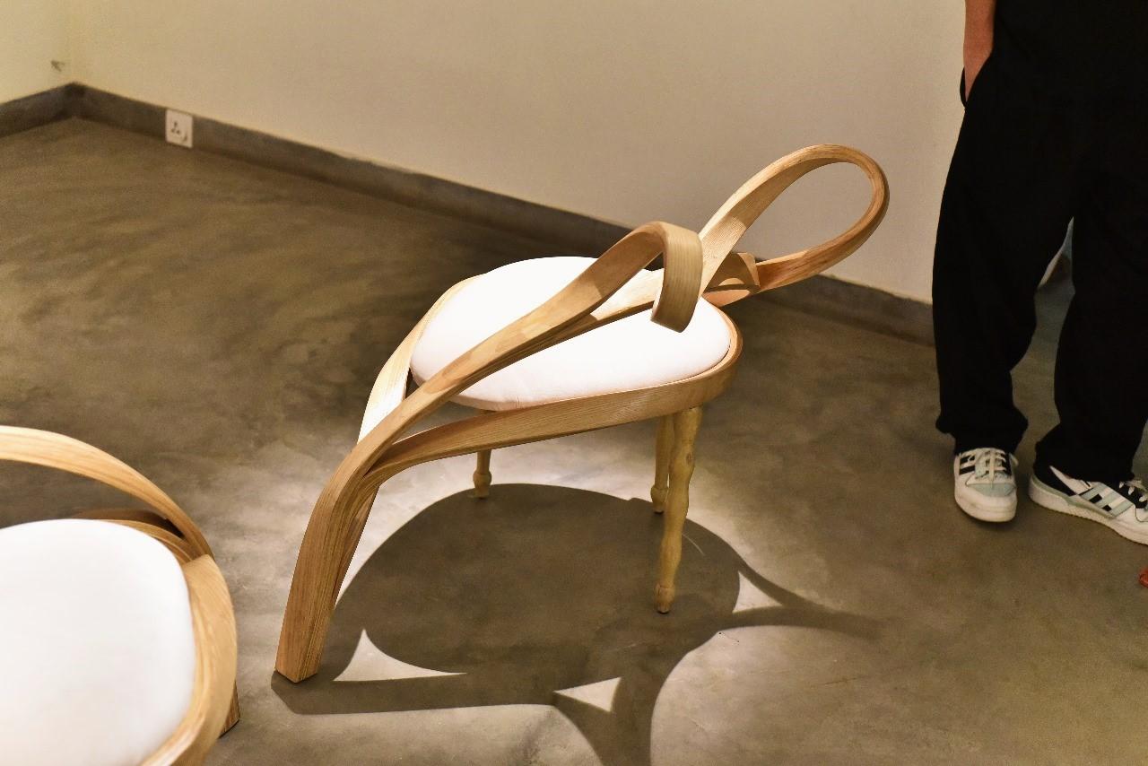 Asian Side chairs, Wooden Stool, with velvet Upholstery, Chair No. 5 - Vrksa Series For Sale
