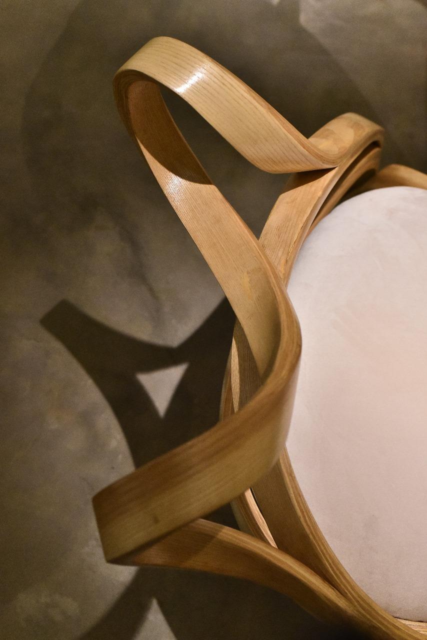 Side chairs, Wooden Stool, with velvet Upholstery, Chair No. 5 - Vrksa Series In New Condition For Sale In Cape Girardeau, MO