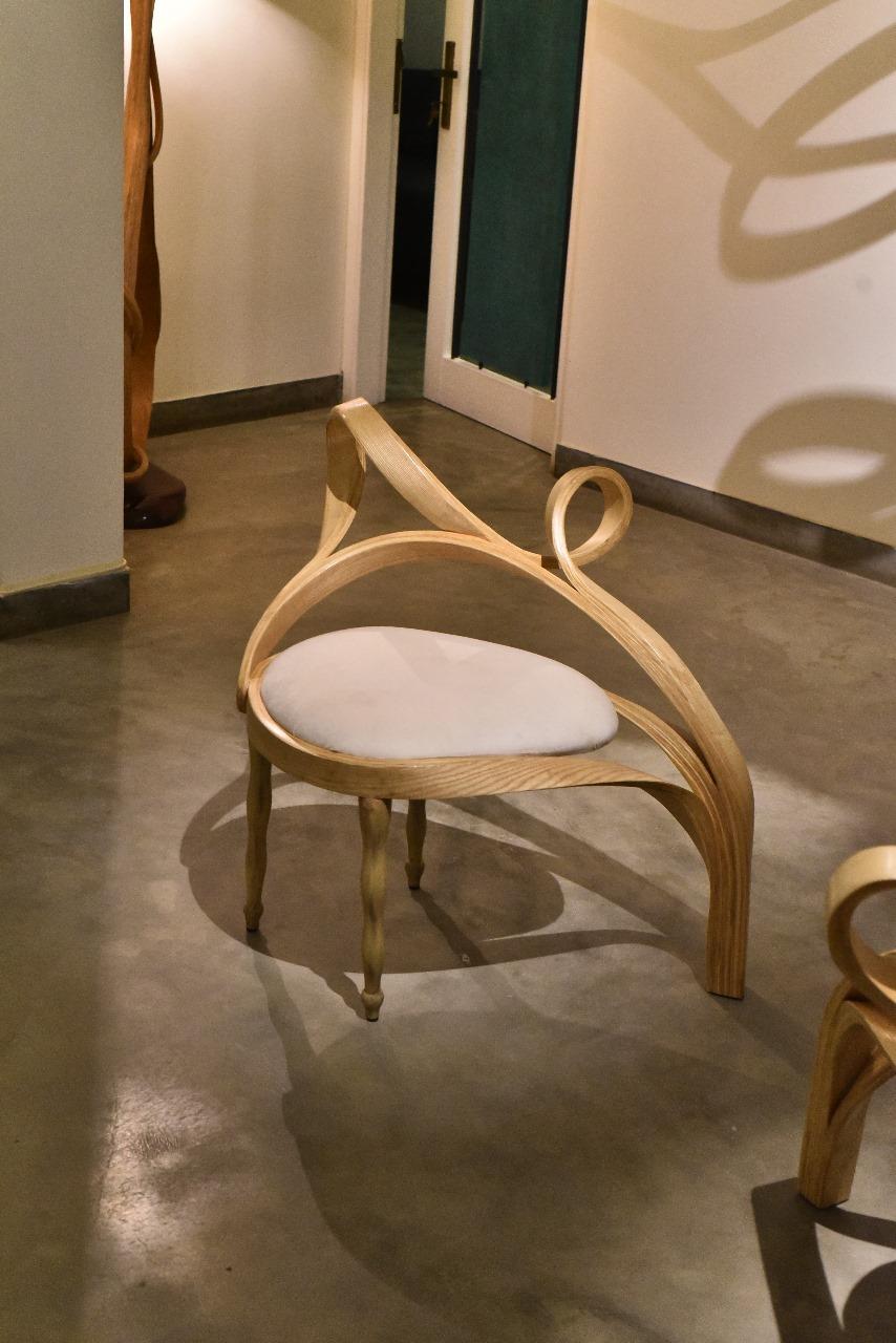 Contemporary Side chairs, Wooden Stool, with velvet Upholstery, Chair No. 5 - Vrksa Series For Sale