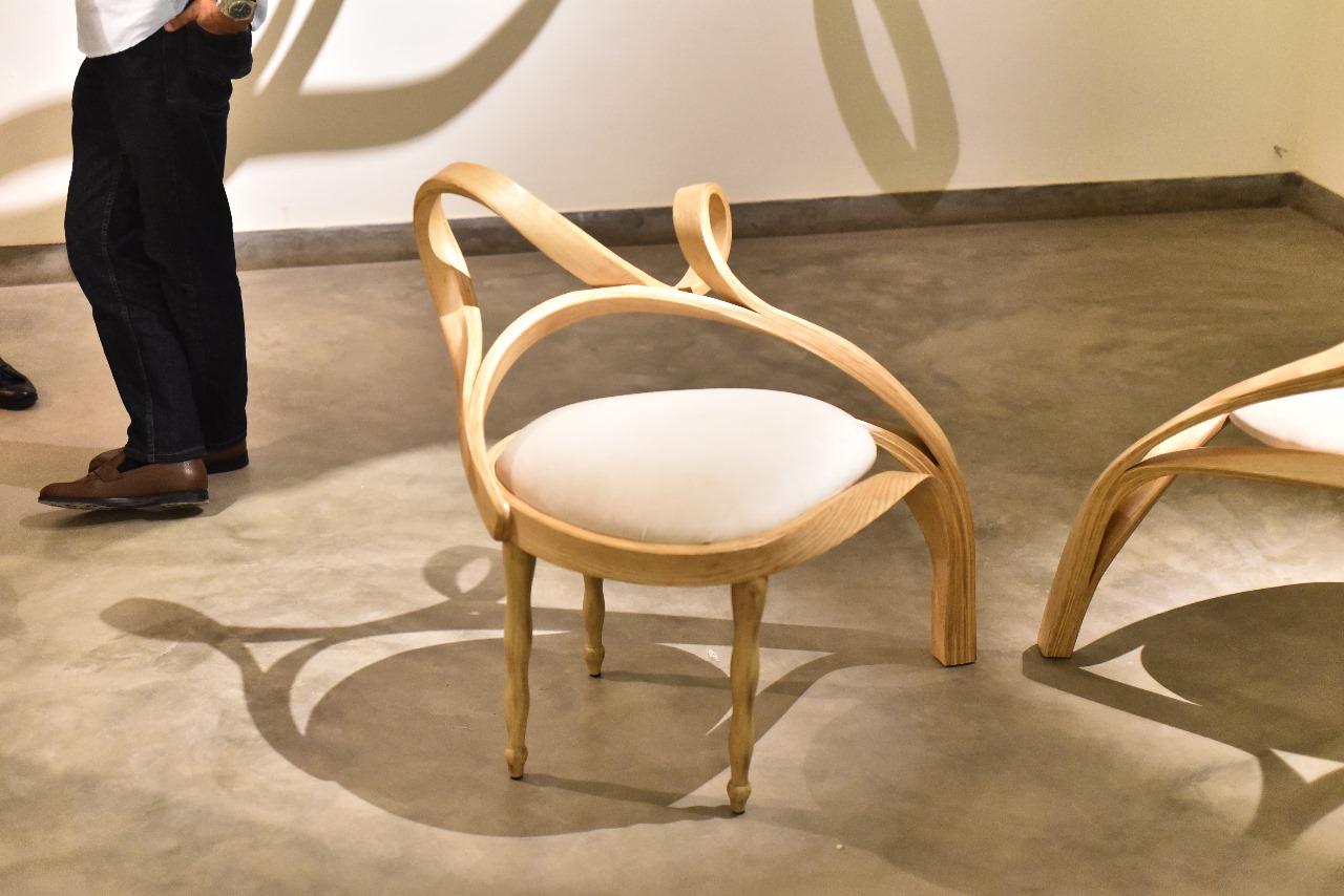 Ash Side chairs, Wooden Stool, with velvet Upholstery, Chair No. 5 - Vrksa Series For Sale