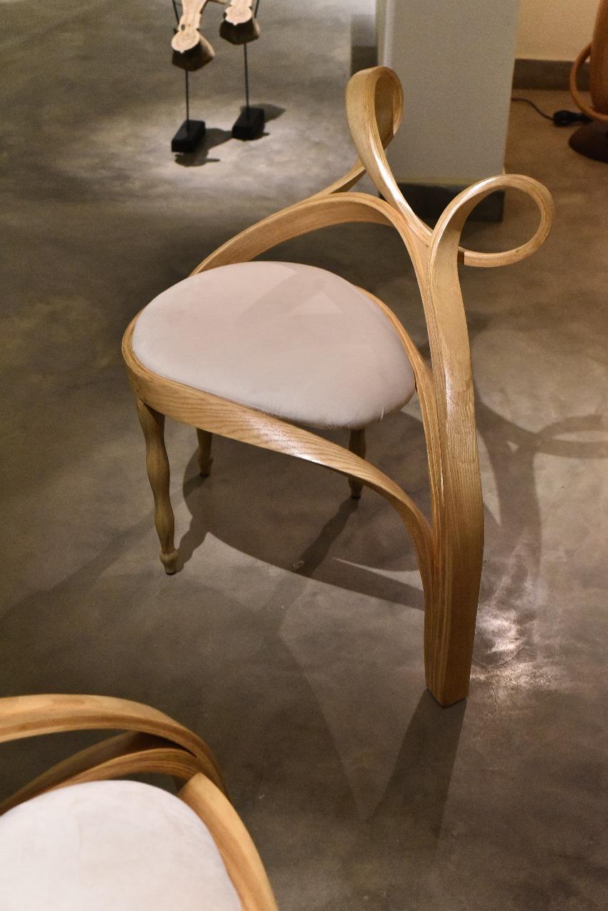 Side chairs, Wooden Stool, with velvet Upholstery, Chair No. 5 - Vrksa Series For Sale 1