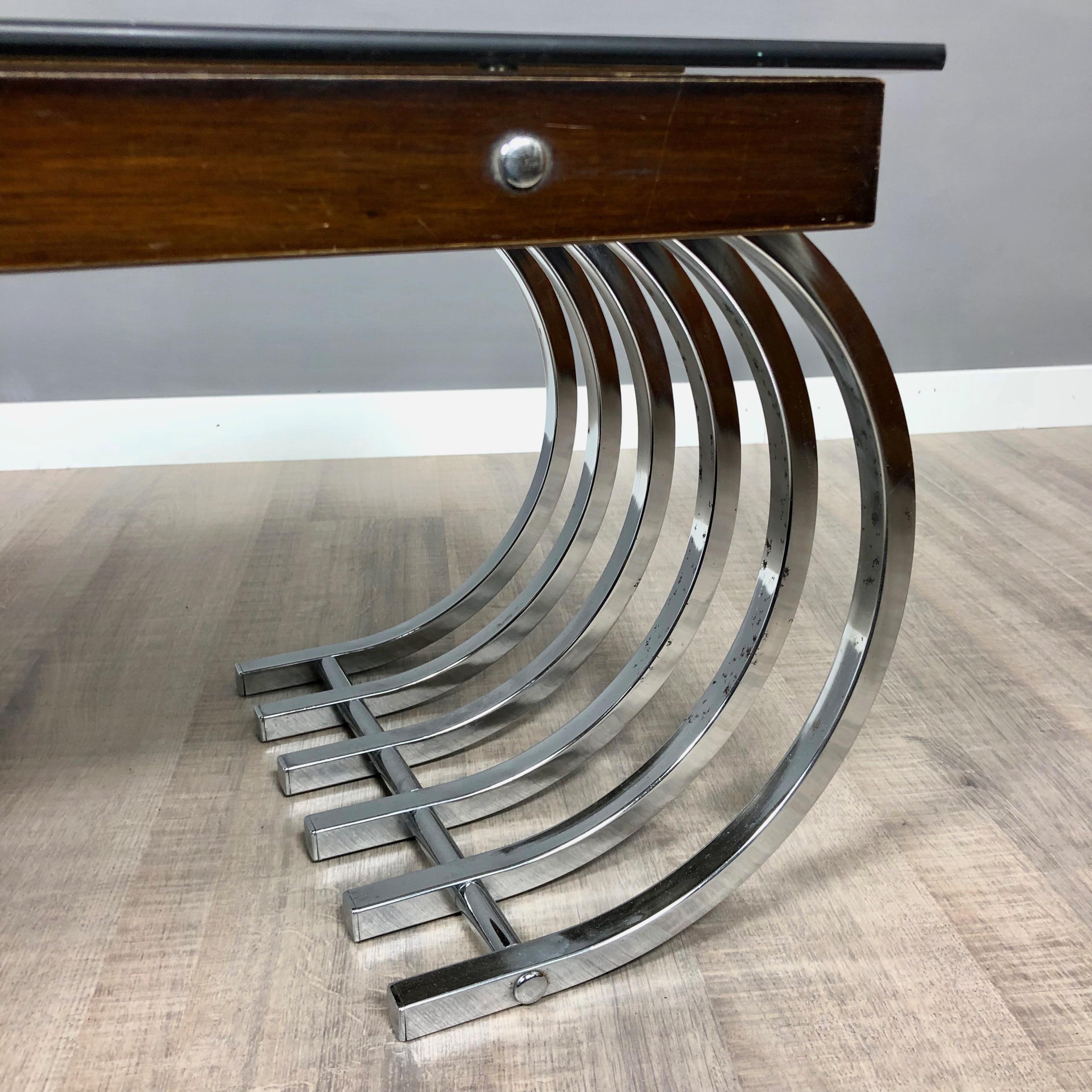 Side Coffee Table in Wood, Chrome and Smoked Glass, Italy, 1970s For Sale 5