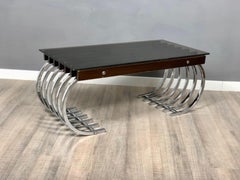 Side Coffee Table in Wood, Chrome and Smoked Glass, Italy, 1970s