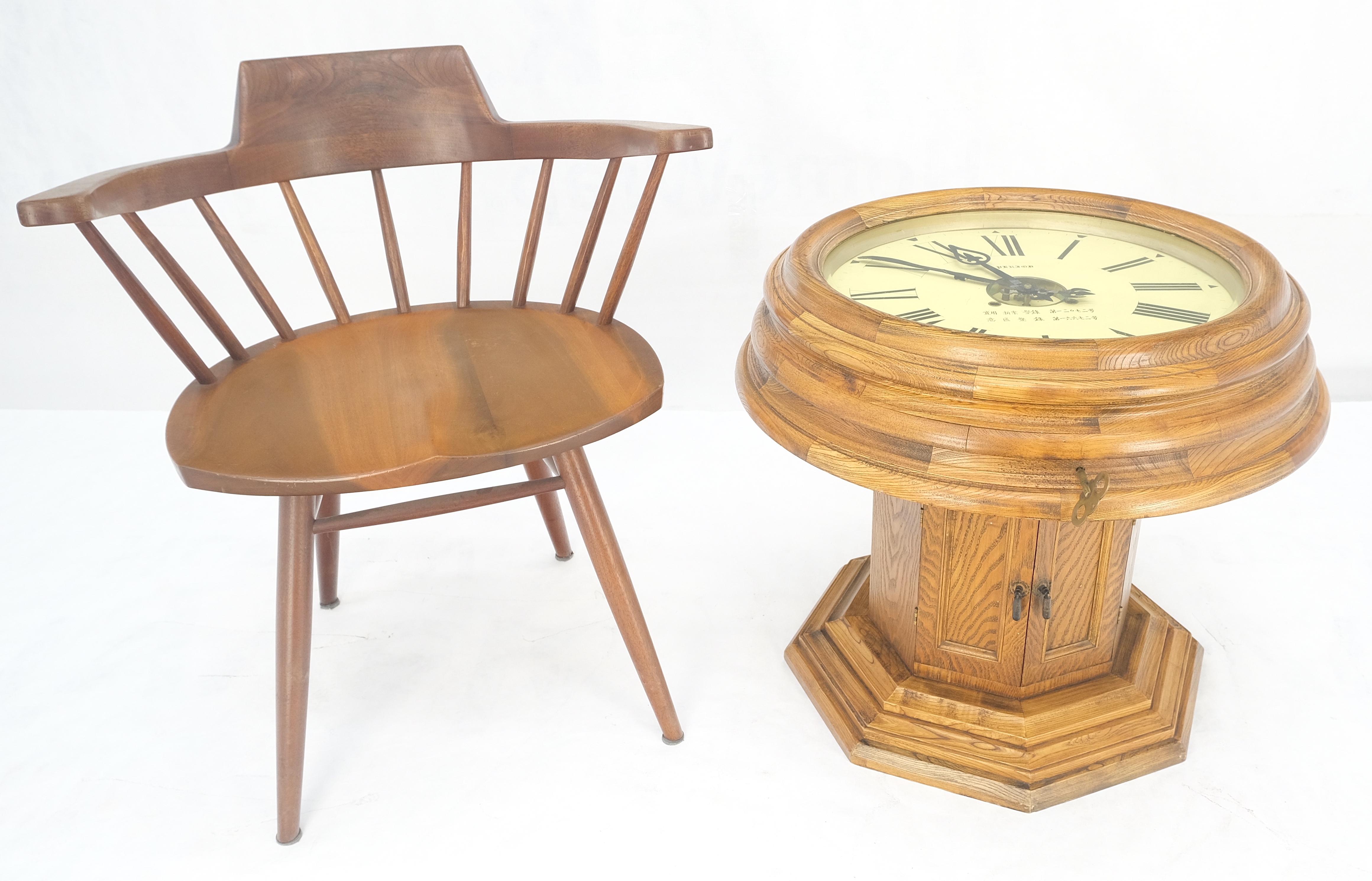 Oak Side Coffee Table w/ a Working Street Wall Clock Top Storage Compartment Base For Sale