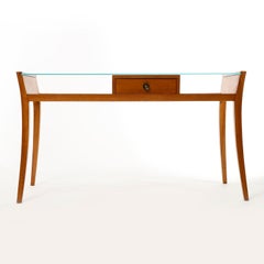Side Coffee Table, Walnut Wood Brass Glass, 1950s