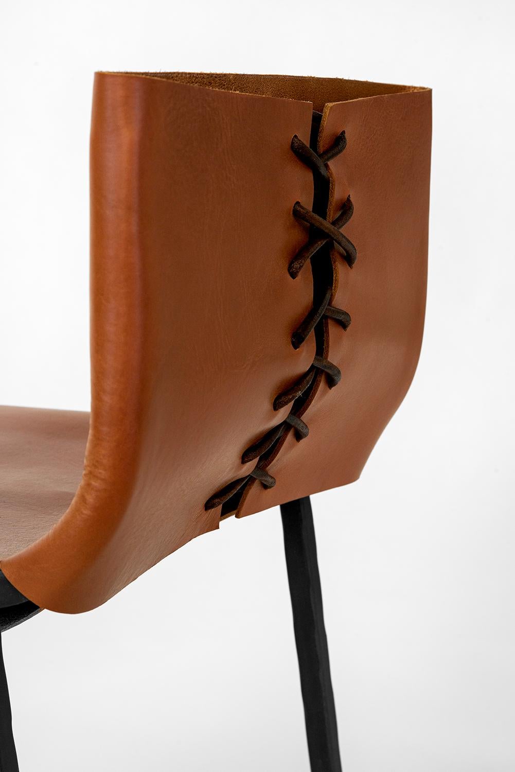 Side/Dining Chair Modern/Contemporary Hand Made in Blackened Steel & Leather In New Condition For Sale In Bronx, NY