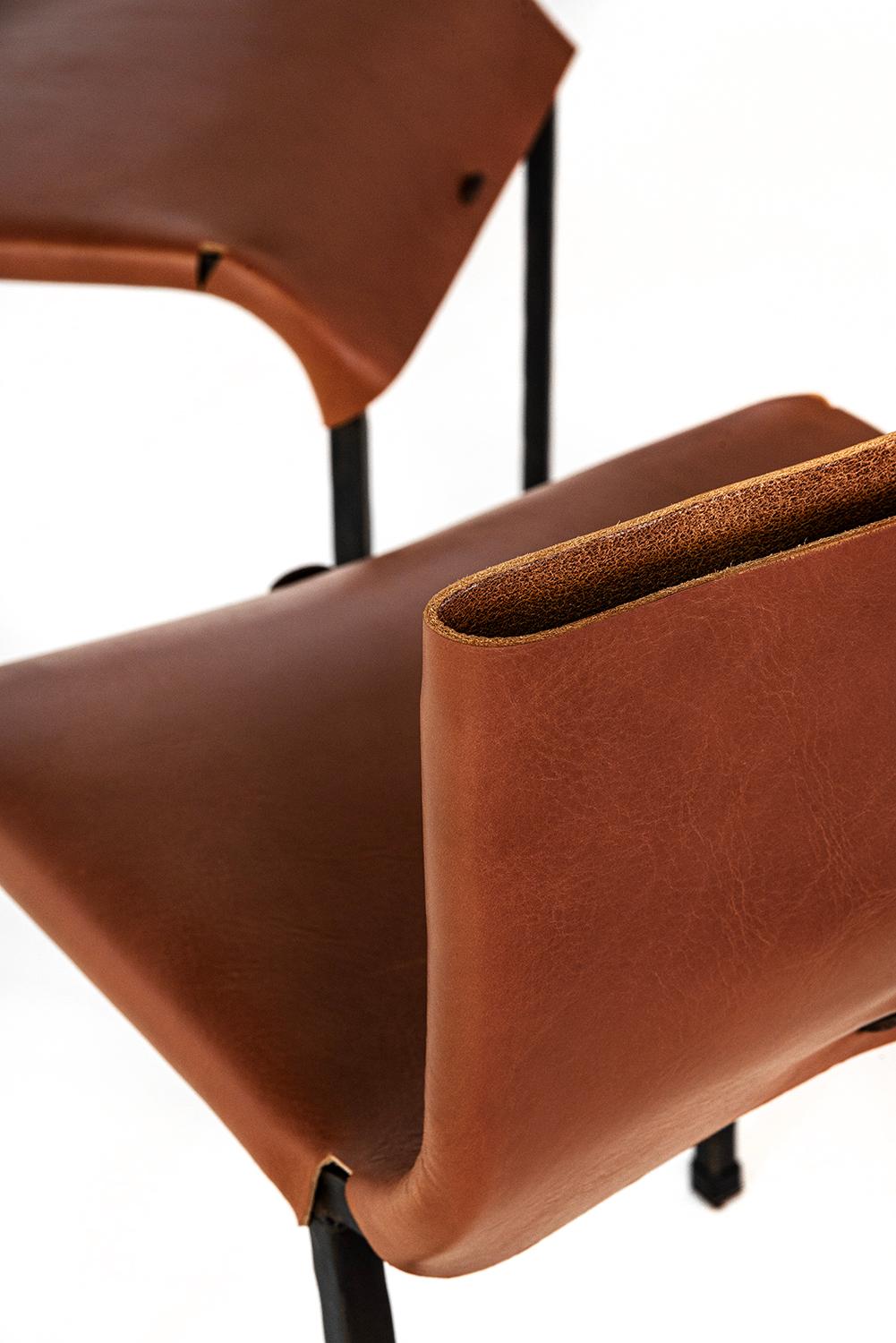 Side/Dining Chair Modern/Contemporary Hand Made in Blackened Steel & Leather For Sale 1
