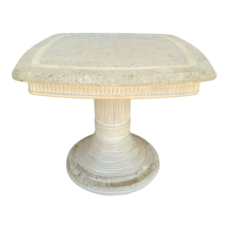 Side End Table Tessellated Stone Bamboo