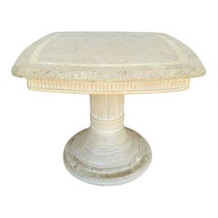 Side End Table Tessellated Stone Bamboo
