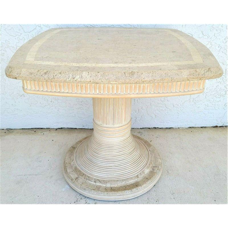 Late 20th Century Side End Table Tessellated Stone Split Bamboo For Sale