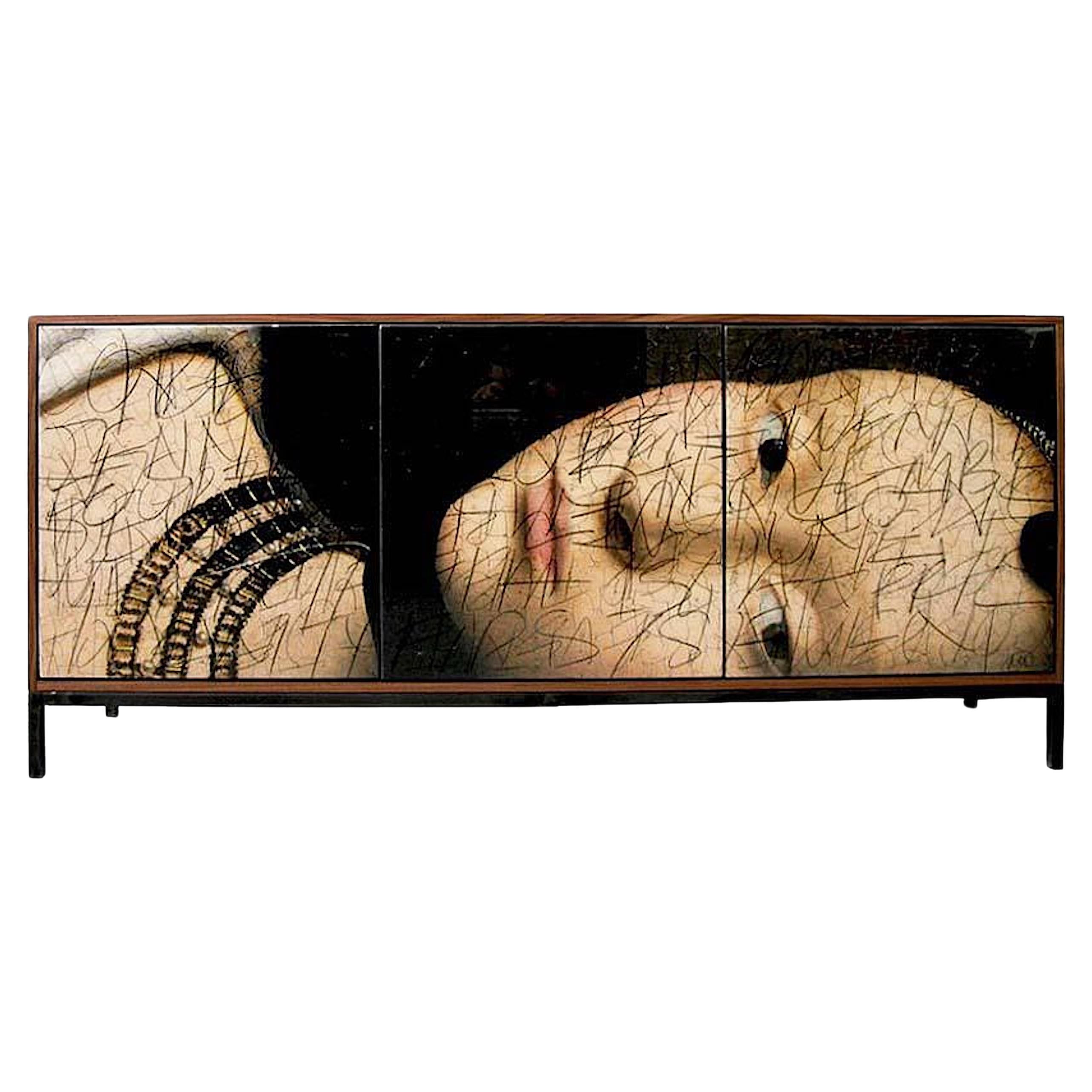 Side Eye Cabinet by Morgan Clayhall, mix media artwork on doors For Sale