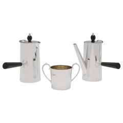 Set da caffè in argento Sterling Art Deco con manico laterale, Henry Atkins, 1920