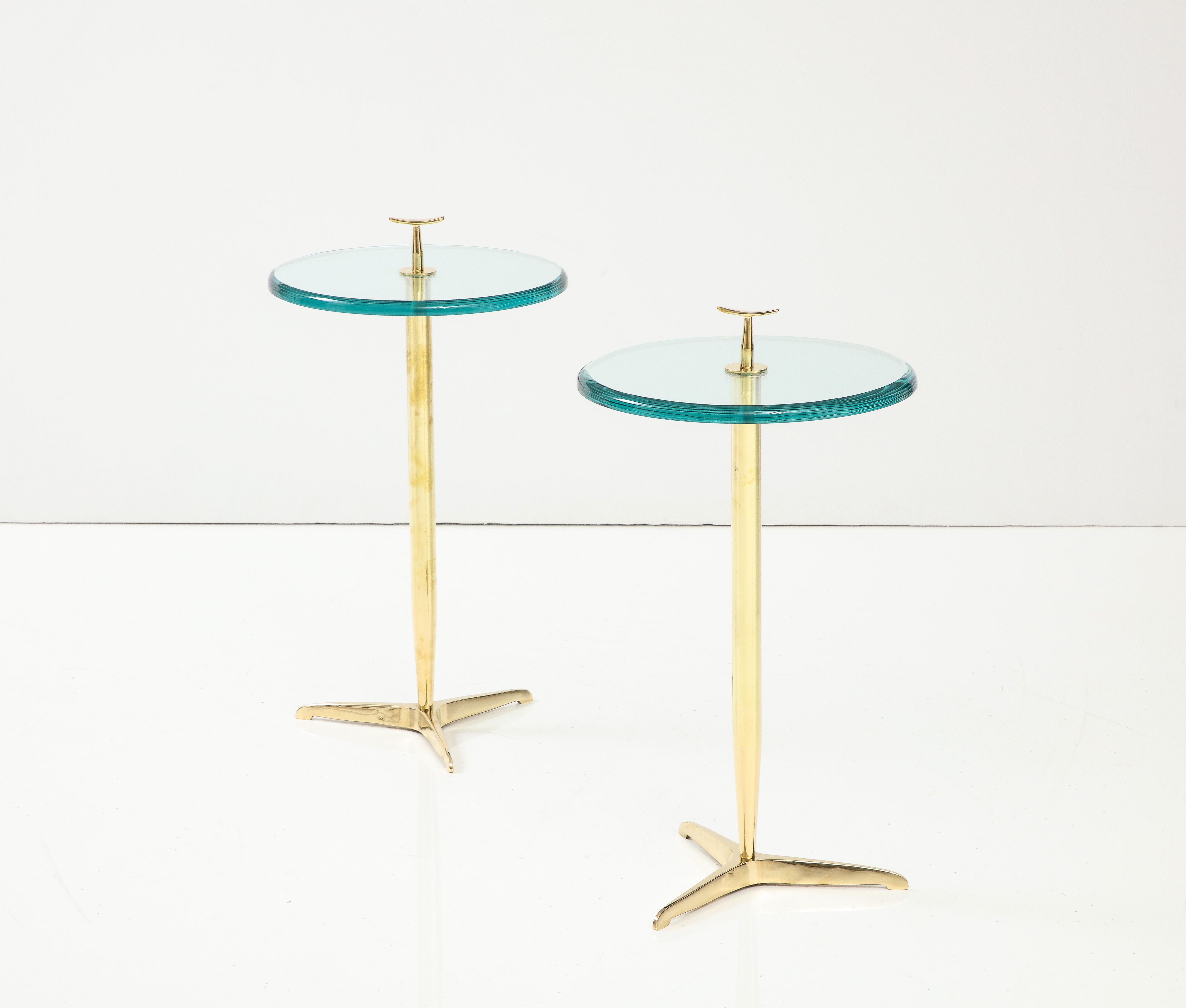 Mid-Century Modern Side Martini Drinks Side Table with Beveled Glass and Brass, Italy, 3 available For Sale