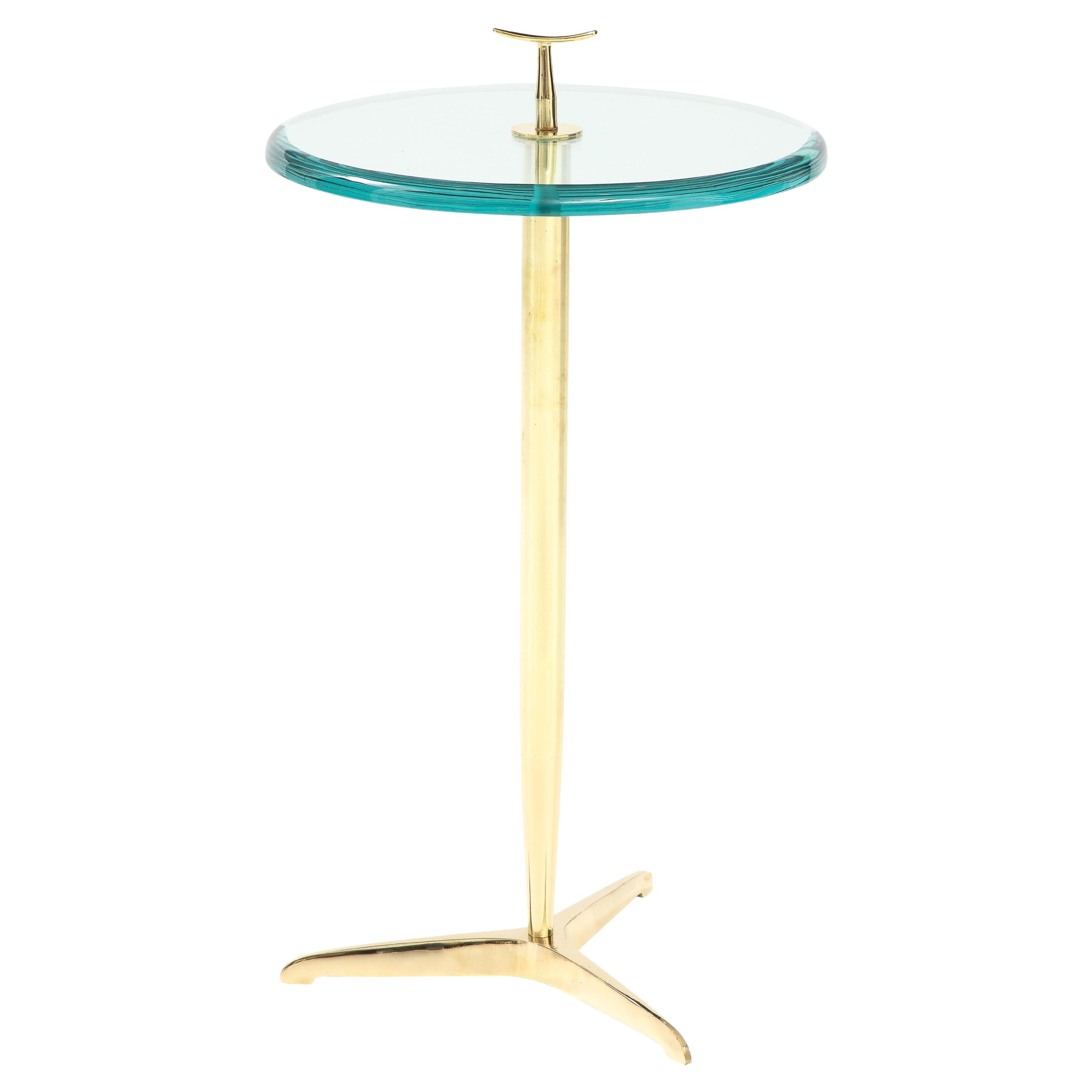 Side Martini Drinks Side Table with Beveled Glass and Brass, Italy, Pair Avail.