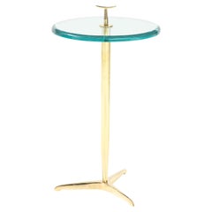 Side Martini Drinks Side Table with Beveled Glass and Brass, Italy, Pair Avail.