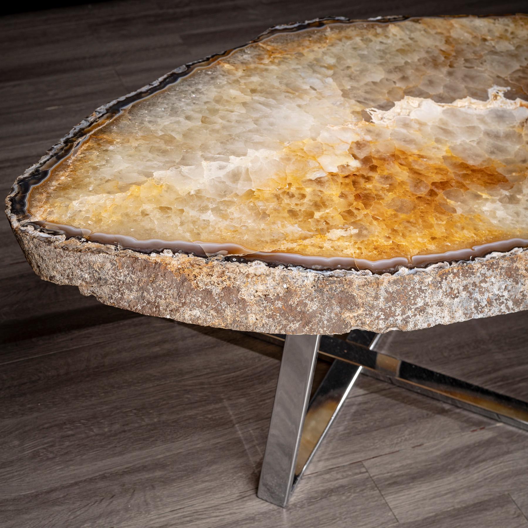 Side or Center Table, Brazilian Agate with Nickel Finish Metal Base 4