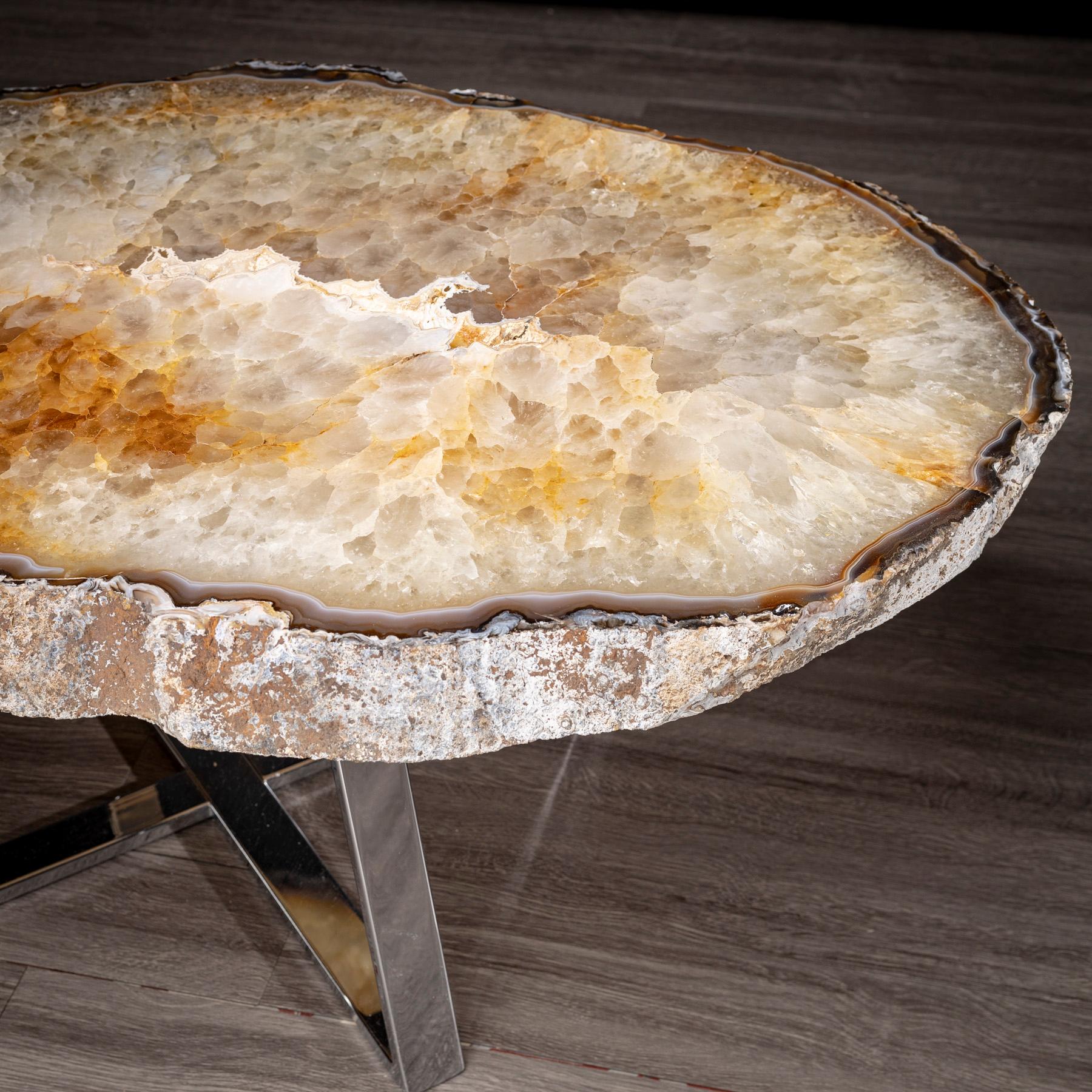 Side or Center Table, Brazilian Agate with Nickel Finish Metal Base 5