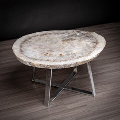 Side or Center Table, Brazilian Agate with Nickel Finish Metal Base