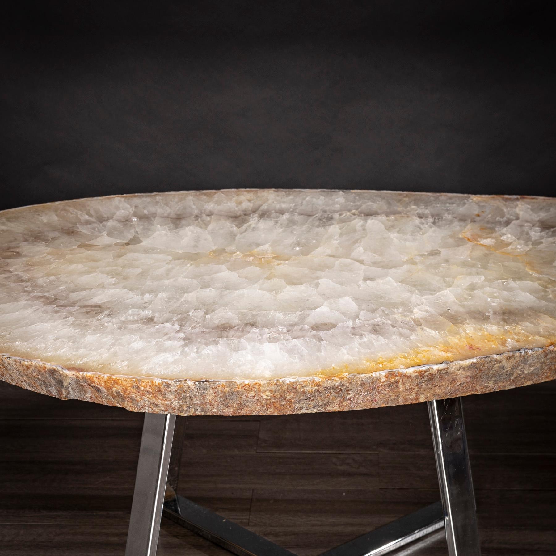 Organic Modern Side or Center Table, Brazilian Agate with Nickel Finish Metal Base For Sale