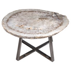 Side or Center Table, Brazilian Agate with Nickel Finish Metal Base