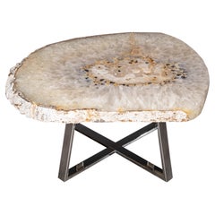 Side or Center Table, Brazilian Agate with Nickel Finish Metal Base
