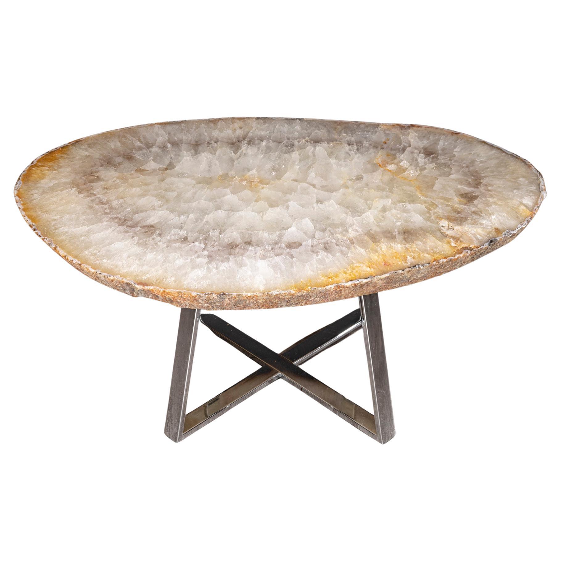 Side or Center Table, Brazilian Agate with Nickel Finish Metal Base For Sale
