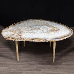 Side or Center Table, Brazilian Agate with Solid Bronze Base