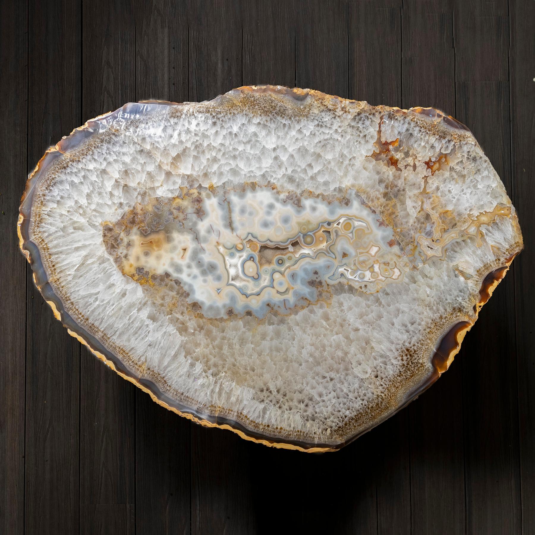 Side or Center Table, Brazilian Agate with Solid Bronze Base For Sale 2