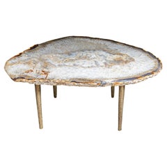 Side or Center Table, Brazilian Agate with Solid Bronze Base