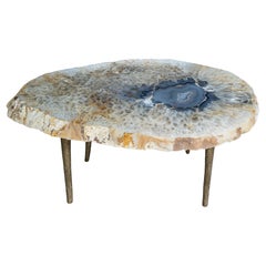 Side or Center Table, Brazilian Agate with Solid Bronze Base