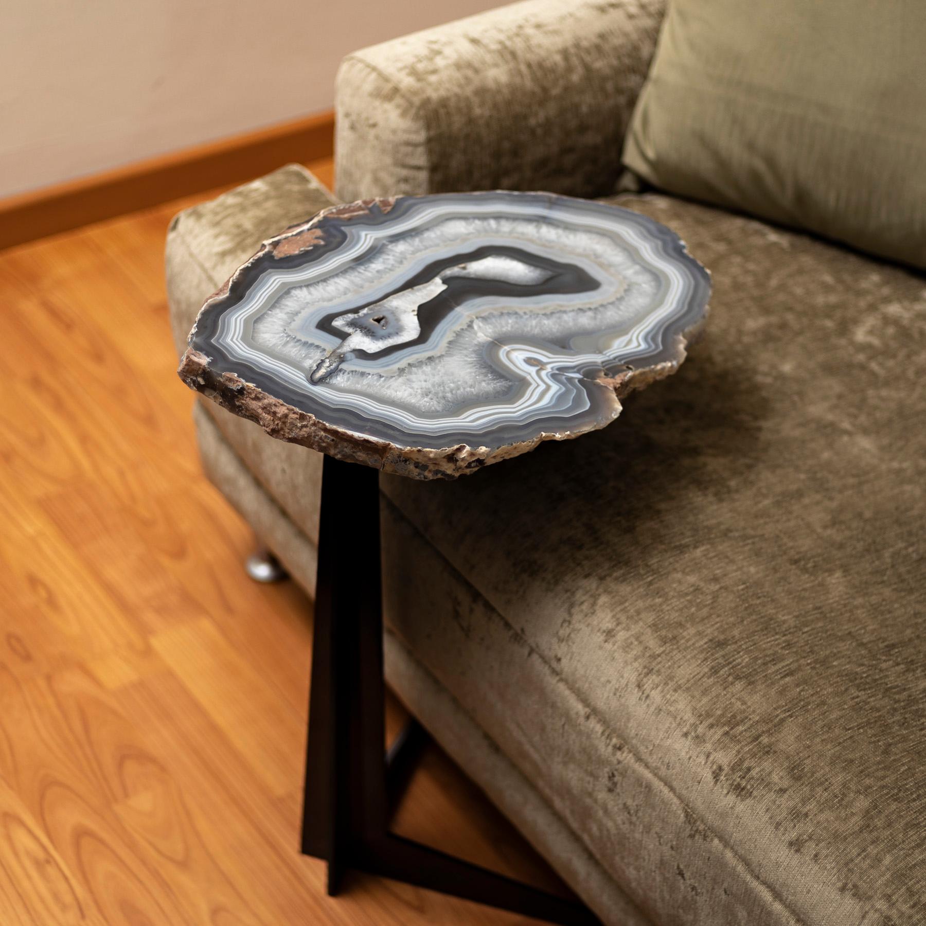 Side or Cocktail Table, Brazilian Agate with Black Color Metal Base 3