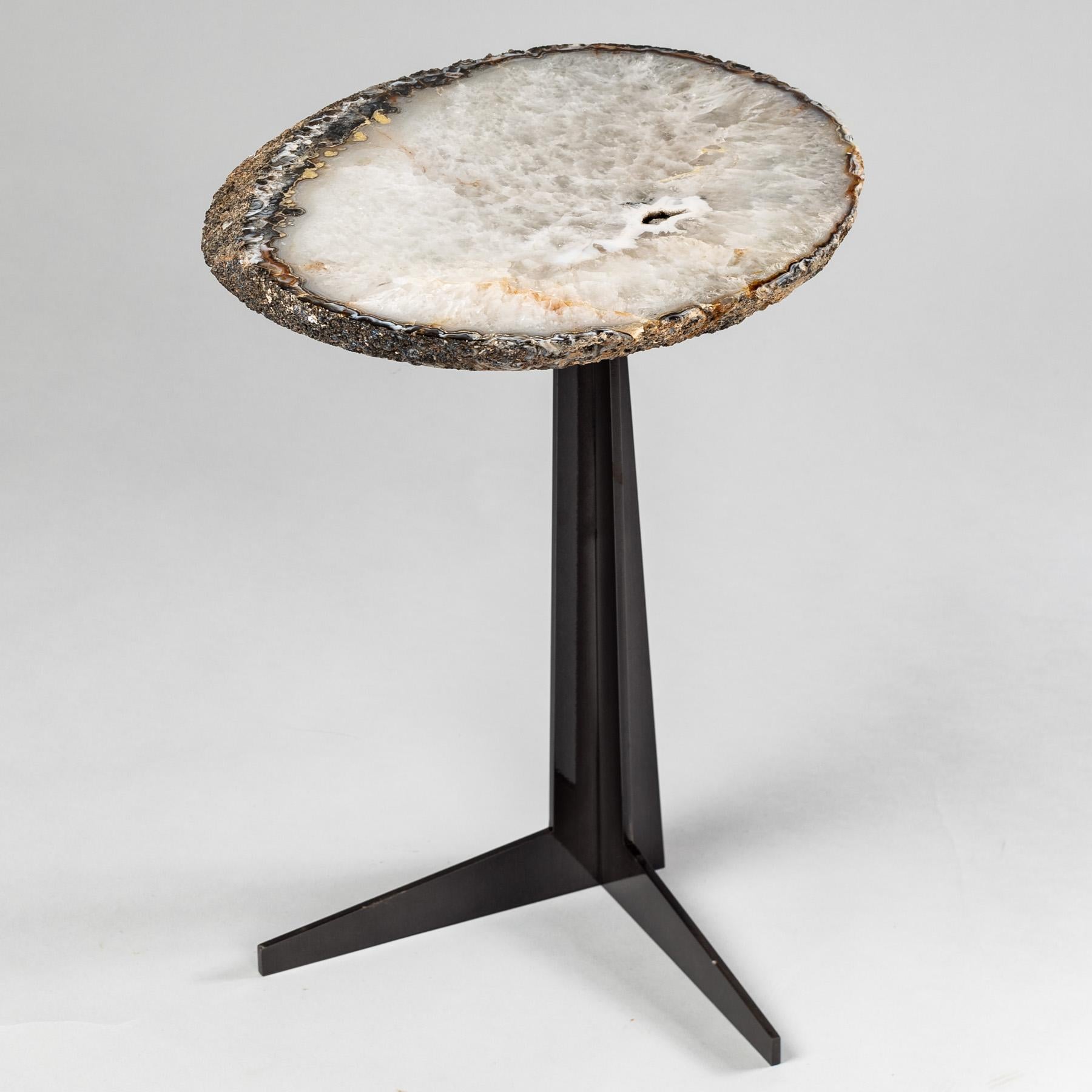 Side or Cocktail Table, Brazilian Agate with Black Color Metal Base For Sale 2