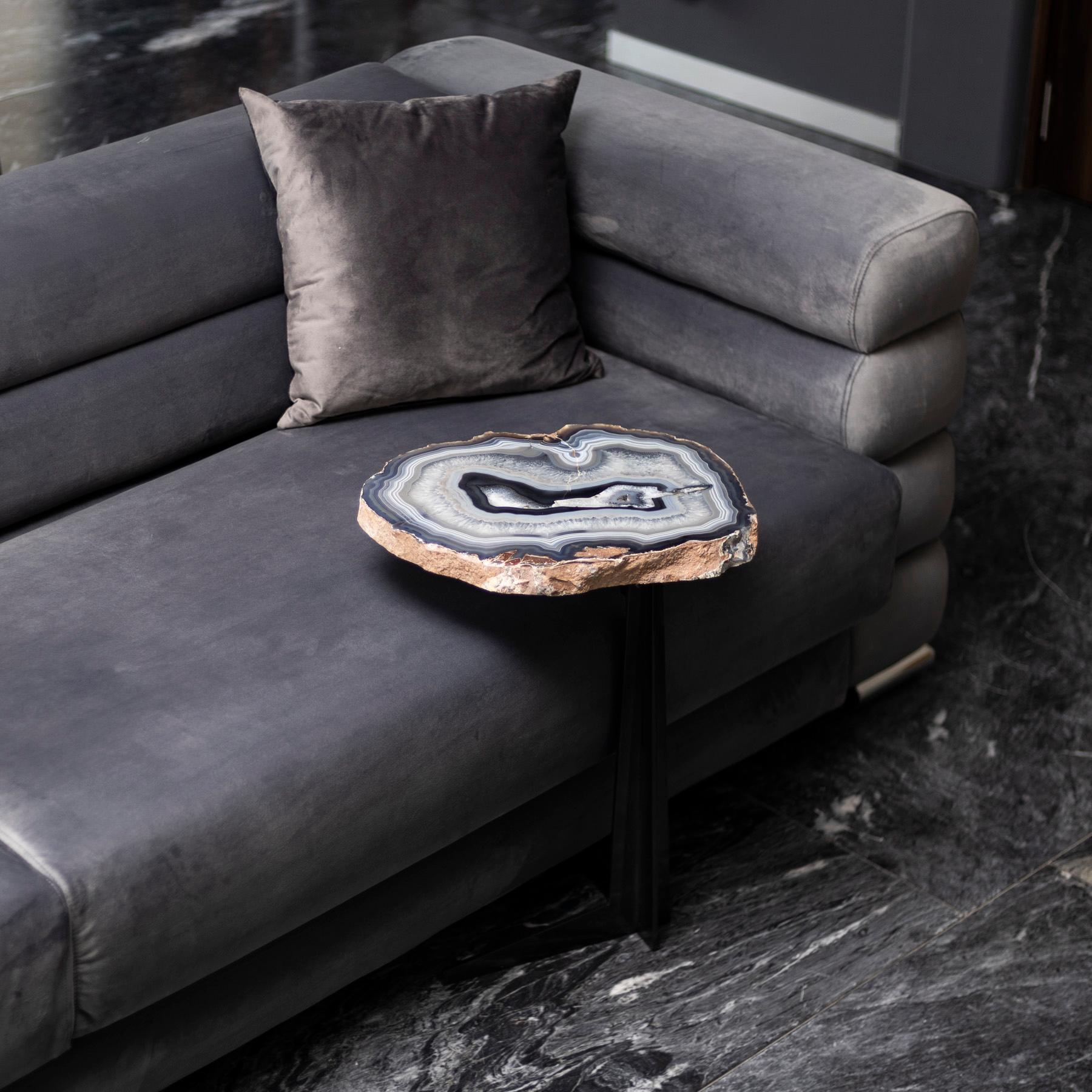Side or Cocktail Table, Brazilian Agate with Black Color Metal Base 5