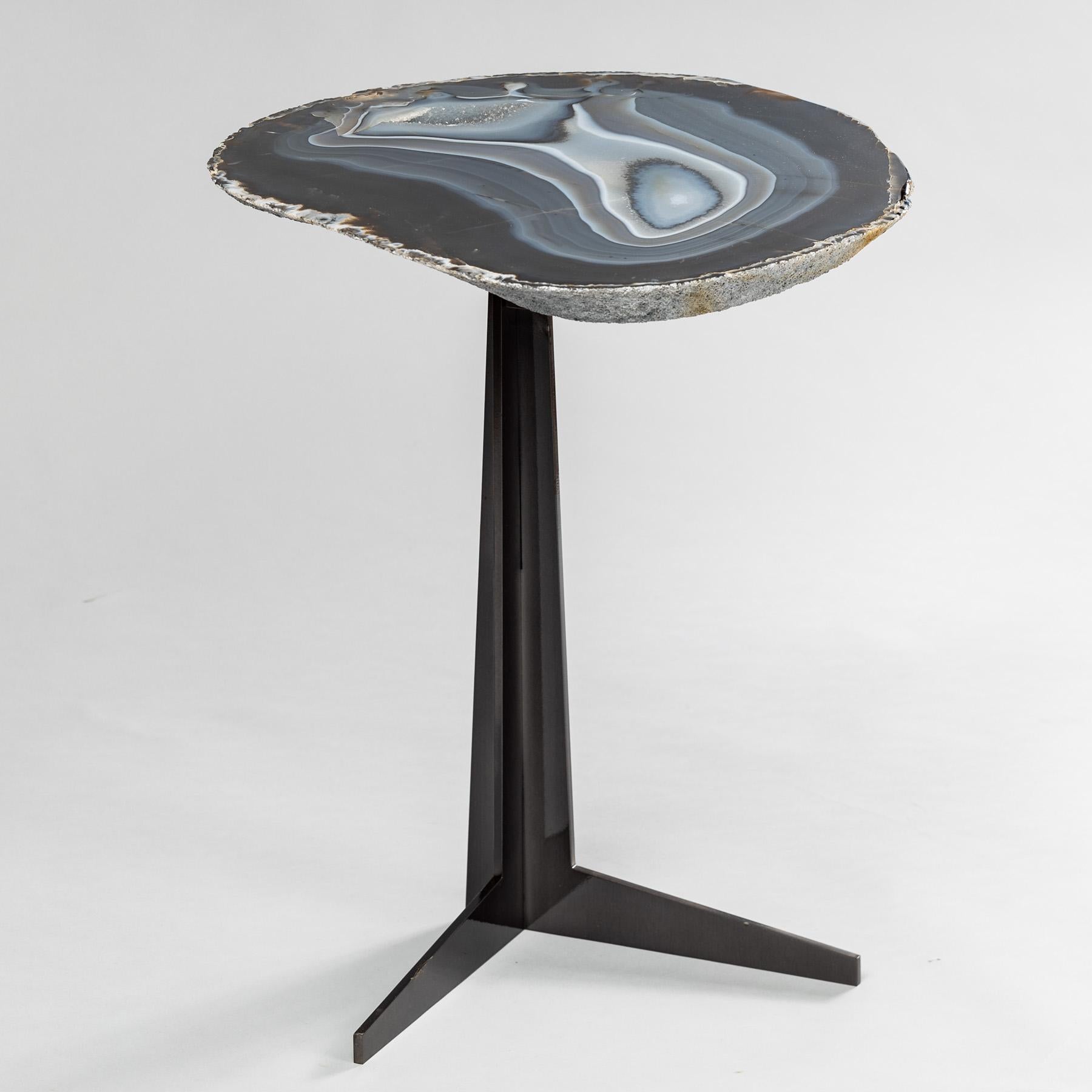 Organic Modern Side or Cocktail Table, Brazilian Agate with Black Color Metal Base