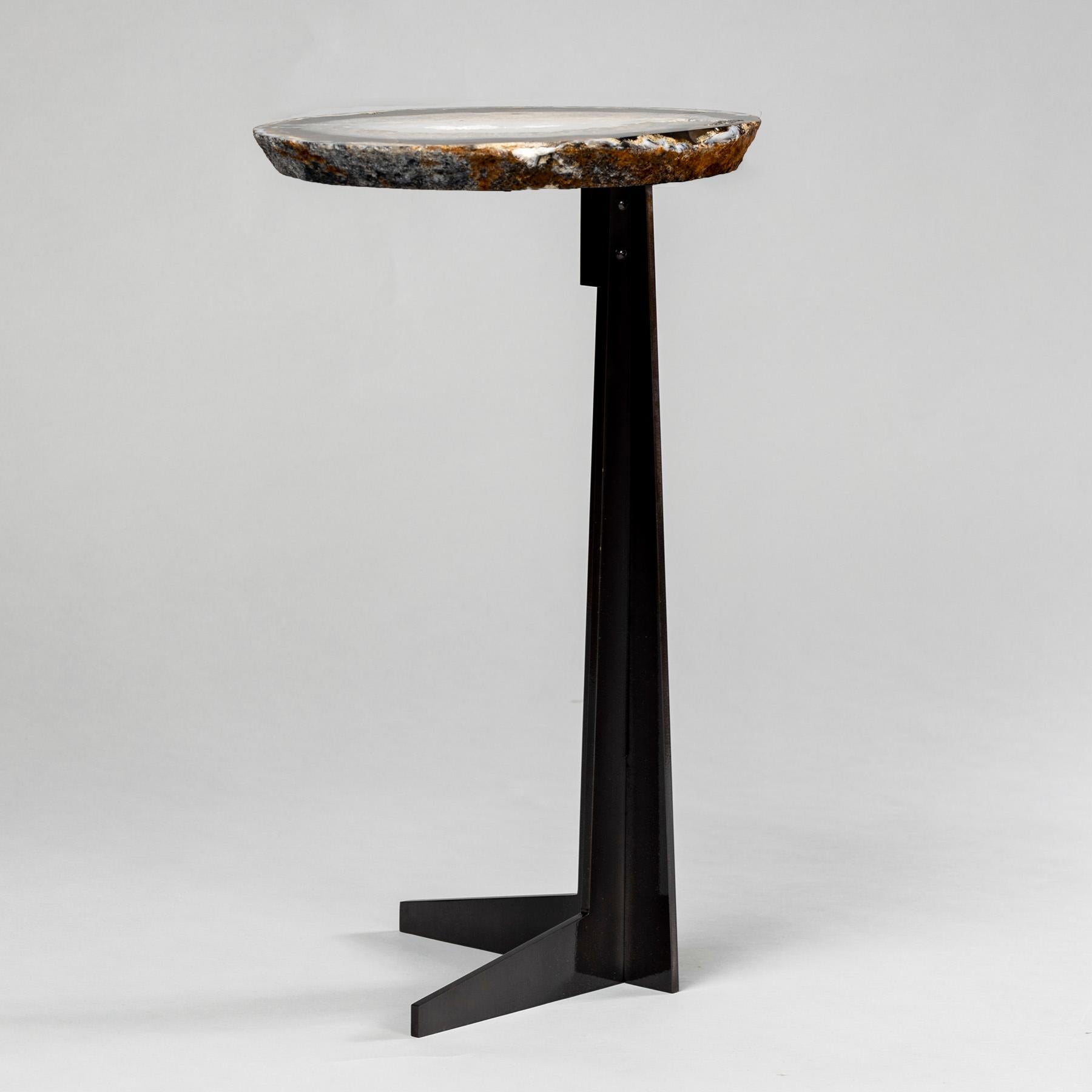 Mexican Side or Cocktail Table, Brazilian Agate with Black Color Metal Base