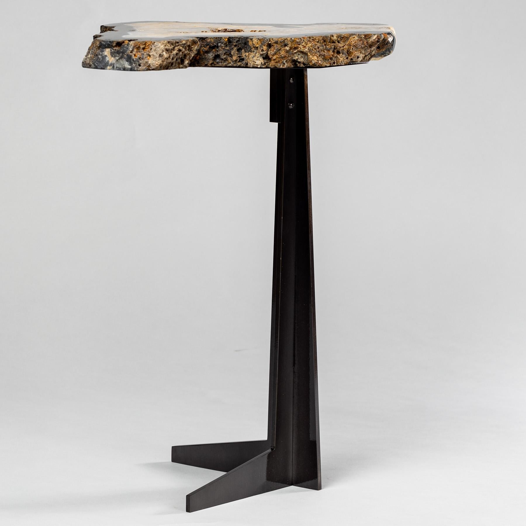 Mexican Side or Cocktail Table, Brazilian Agate with Black Color Metal Base